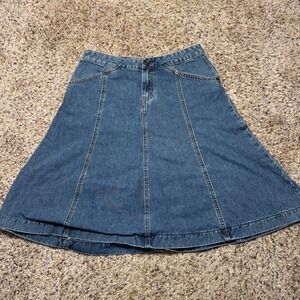 Gap Womens Blue Denim A-Line Paneled Midi Skirt Size 8 Medium Wash Jean Skirt
